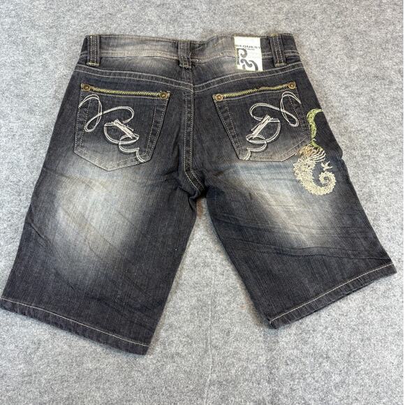 Request Bermuda Shorts Womens Size 26 Black Denim Stretch Hip Hop Grunge Y2K - Picture 5 of 7
